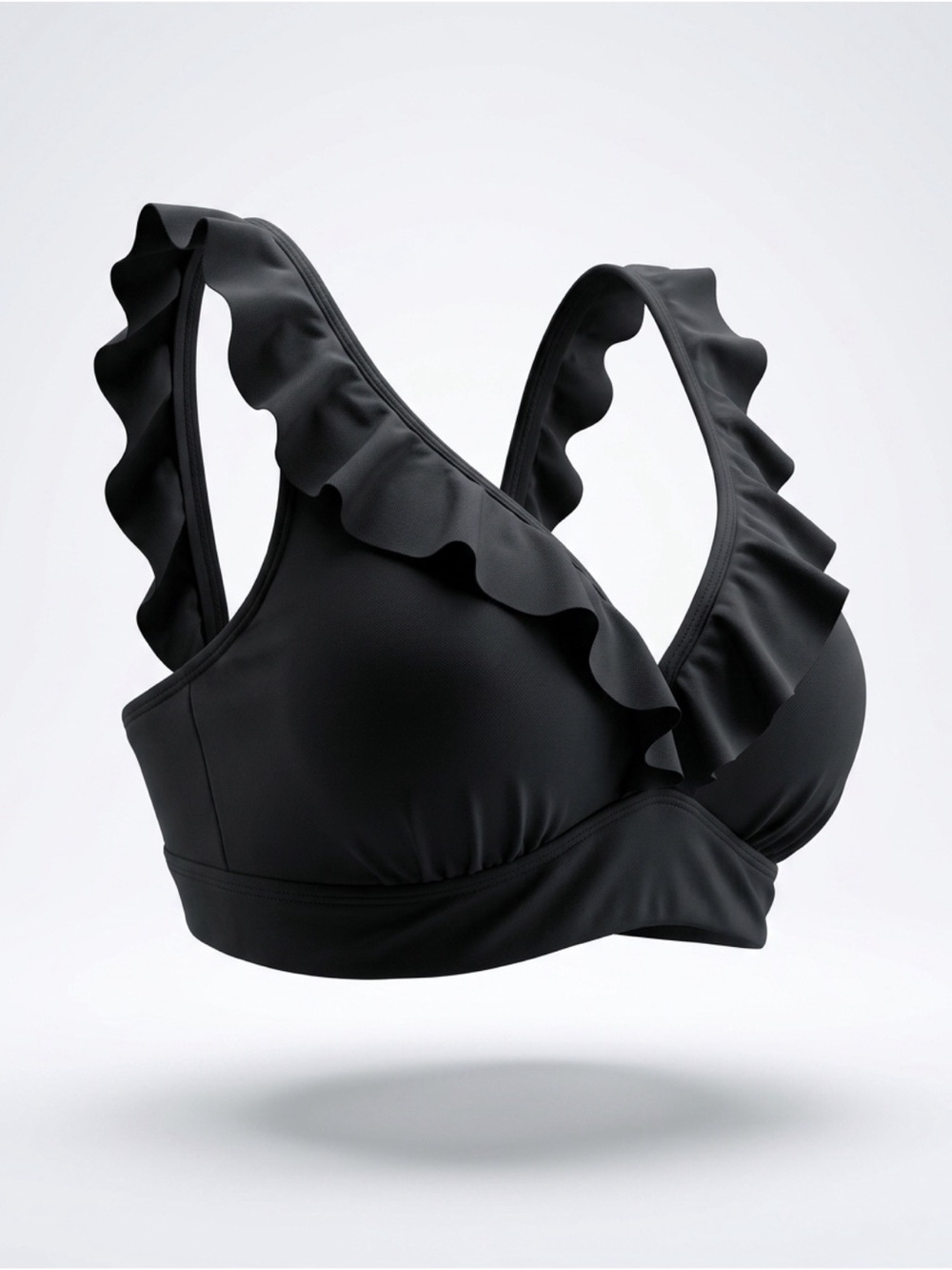 Ralph Lauren Black Ruffle-Trim Swim Bra